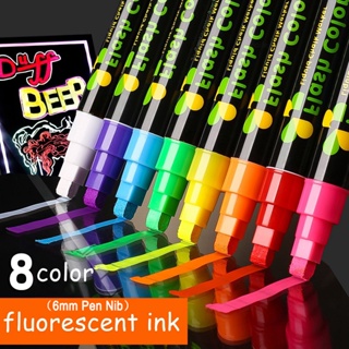 ปากกามาร์กเกอร์ เรืองแสง ลบได้ 8 สี สําหรับไวท์บอร์ด กราฟฟิติ LED โฆษณา ปากกาชอล์กบอร์ด อิเล็กทรอนิกส์ เรืองแสง หัว 6 มม. อุปกรณ์ศิลปะไฮไลท์