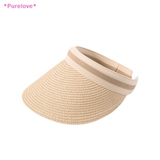 Purelove&gt; หมวกฟางเปล่า กันแดด ระบายอากาศ พับได้ เหมาะกับเดินชายหาด สําหรับผู้หญิง