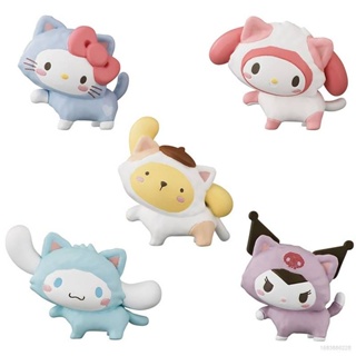 โมเดลตุ๊กตาฟิกเกอร์ Sanrio Cat Series Hello Kitty Kuromi Melody Cinnamoroll Purin ของเล่นสําหรับเด็ก 5 ชิ้น