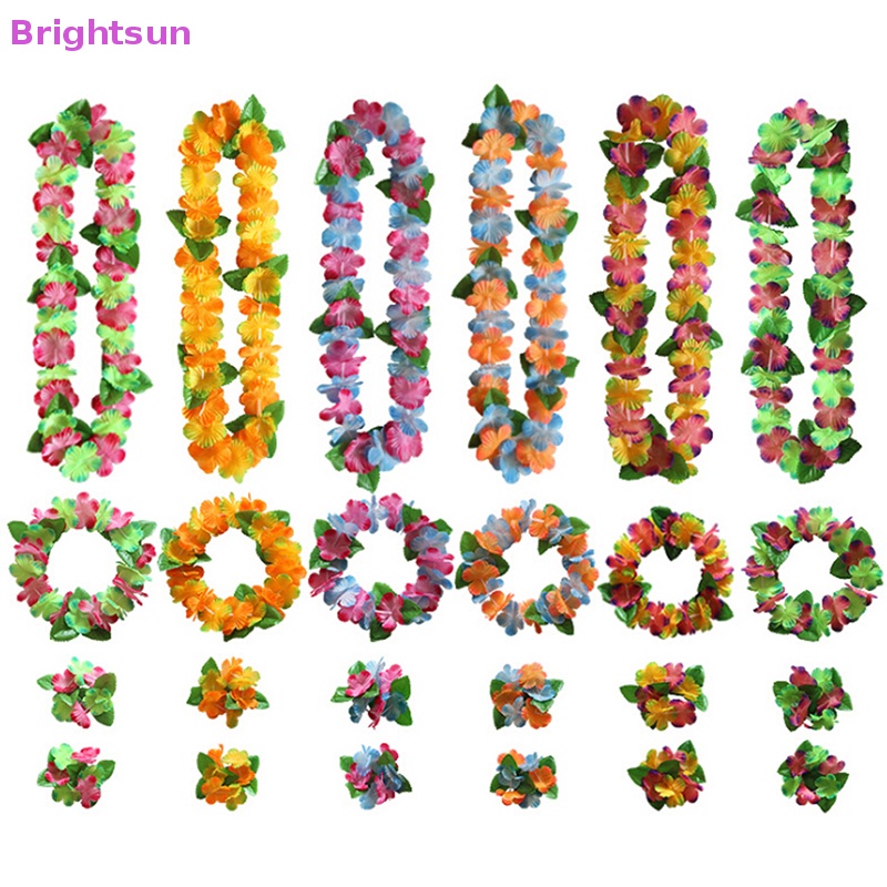 brightsun-4-ชิ้น-เซต-ดอกไม้ฮาวาย-leis-พวงมาลัยสร้อยคอ-diy-ตกแต่งชุดแฟนซีปาร์ตี้ใหม่