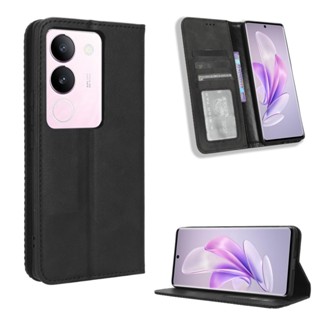 เคสโทรศัพท์มือถือหนัง PU ฝาพับแม่เหล็ก พร้อมช่องใส่บัตร สไตล์วินเทจ สําหรับ Vivo S17 Pro 5G S17 5G