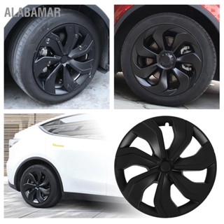 ALABAMAR 4 Pcs ล้อ Hub Cap Matte สีดำสไตล์สมมาตร 19 นิ้วรถยนต์ Full Rim Hubcap สำหรับ Tesla รุ่น Y 2020 ถึง 2023