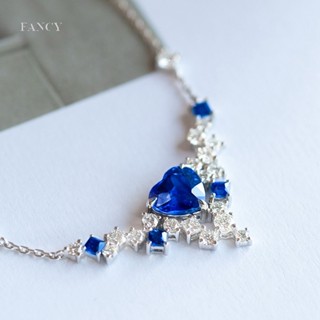 Fancy สร้อยคอโซ่ จี้รูปหัวใจ ประดับไพลินเทียม หรูหรา เครื่องประดับ สําหรับผู้หญิง งานเลี้ยง งานแต่งงาน