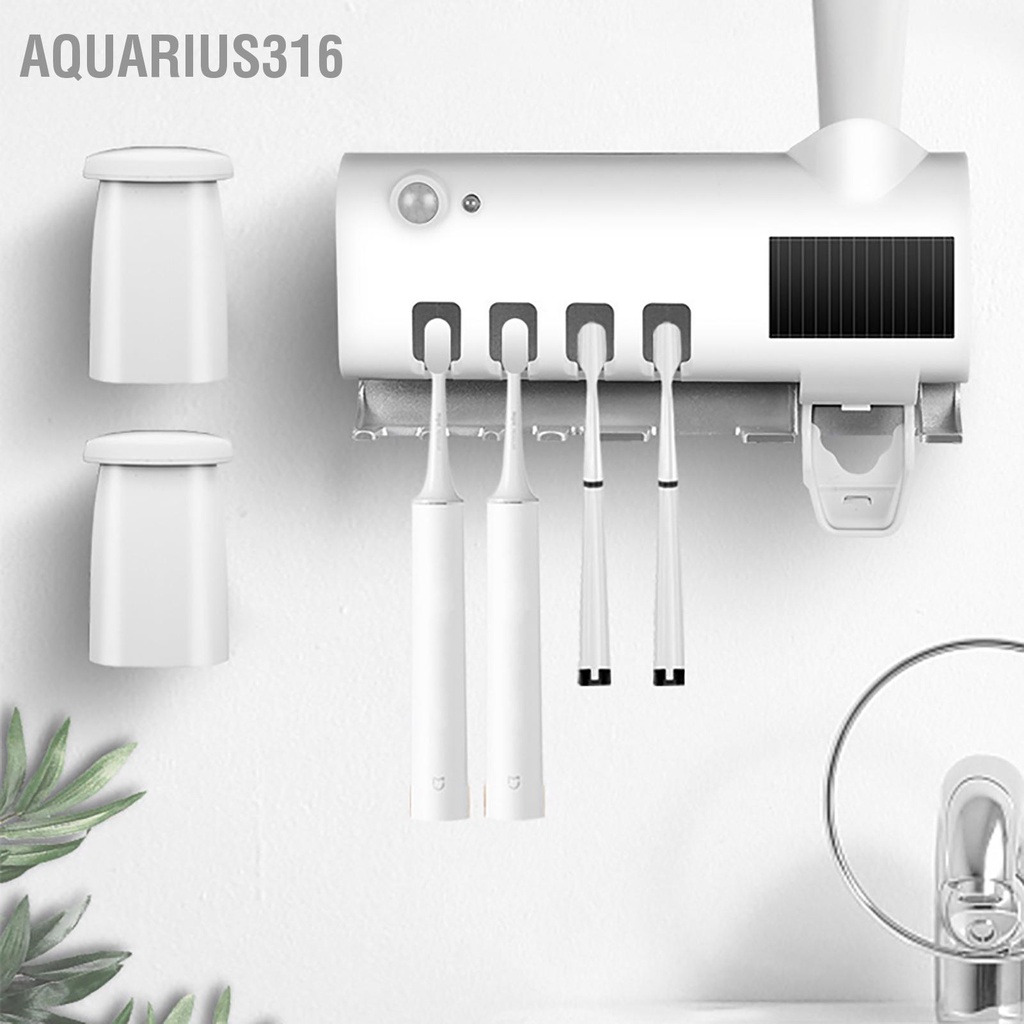aquarius316-ที่วางแปรงสีฟันน้ำยาทำความสะอาดติดผนังชั้นวางแปรงสีฟัน-uv-ปลอดภัยสมาร์ทพร้อมเครื่องจ่ายยาสีฟันสำหรับห้องน้ำ