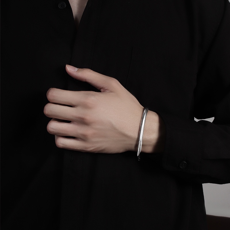 ใหม่-สร้อยข้อมือโซ่-เหล็กไทเทเนียม-เหล็กแบน-ลายงู-สไตล์เรโทร-สําหรับผู้ชาย-และผู้หญิง