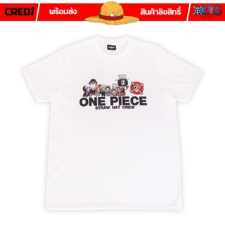  พิมพ์ลาย [สินค้าลิขสิทธิ์แท้/พร้อมส่ง] เสื้อยืดคอกลม สีขาว วันพีซ กลุ่มหมวกฟาง  | One Piece STRAW HAT CREW T-shirt [No.