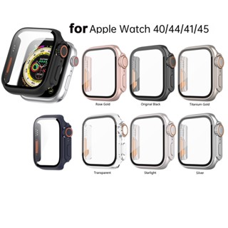 เคสกระจกนิรภัย PC แบบแข็ง ป้องกันหน้าจอ สําหรับ Apple Watch iWatch 45 มม. 41 มม. 40 มม. 44 มม. 49 มม.