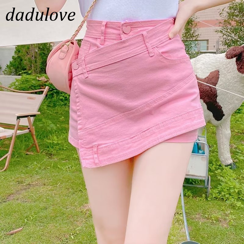 dadulove-new-korean-version-of-ins-pink-denim-skirt-niche-high-waist-a-line-skirt-large-size-package-hip-skirt
