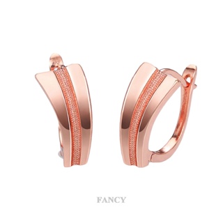 Fancy ต่างหูห่วง สีโรสโกลด์ ทรงกลม ทองแดง เครื่องประดับแฟชั่น สําหรับผู้หญิง ของขวัญ