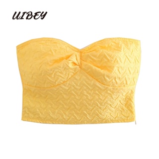 Uibey เสื้อกั๊ก ผ้าแจ็คการ์ด สีเหลือง เซ็กซี่ อเนกประสงค์ 4611