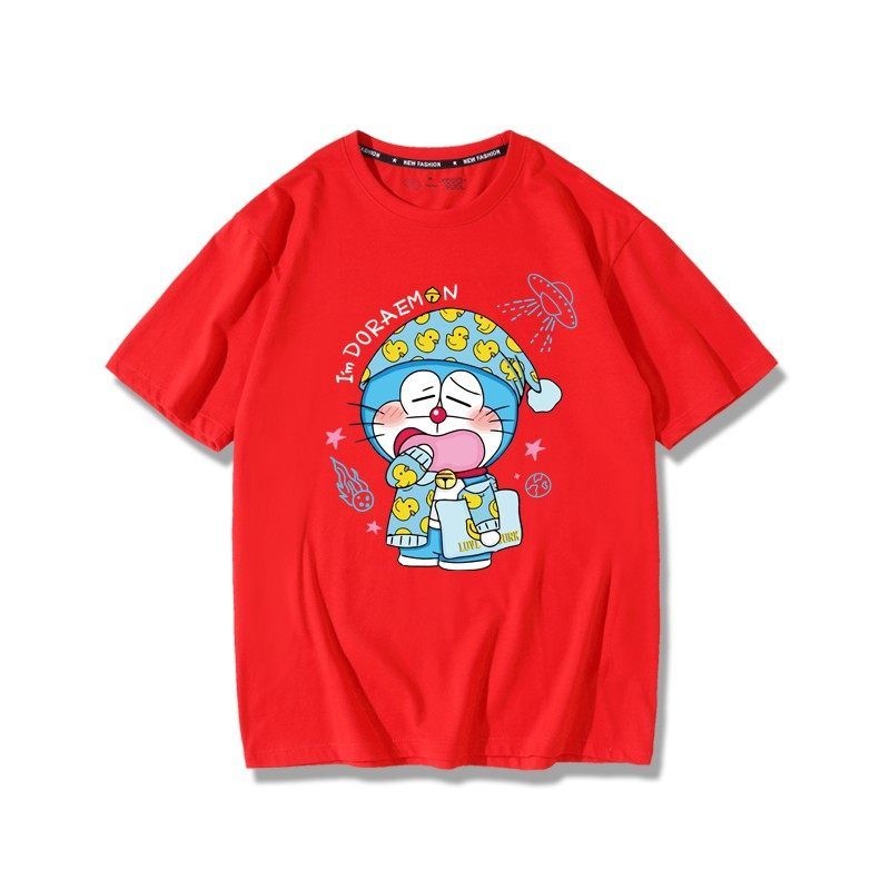 ราคาถูก-doraemon-เสื้อยืดอะนิเมะชายและหญิงอินเทรนผ้าฝ้ายแท้การ์ตูนอะนิเมะโดราเอมอนโดราเอมอนเสื้อยืดแขนสั้น-เสื้อคู่