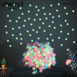 Cherry3 สติกเกอร์เรืองแสงในที่มืด ลายดวงจันทร์ ดาว 3D เรืองแสงในที่มืด สําหรับตกแต่งบ้าน 100 ชิ้น