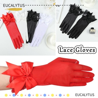 EUTUS Women Bride Mittens Marriage Party Bow Lace Gloves Chiffon White Sunscreen Fashion Driving Gloves/Multicolor