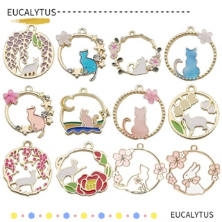 Eutus จี้รูปแมว ดอกไม้ สีรุ้ง หลากสี สําหรับทําเครื่องประดับ สร้อยข้อมือ 40 ชิ้น