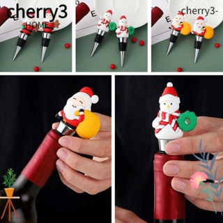Cherry3 จุกปิดขวดไวน์ ลายซานตาคลอส แชมเปญ ใช้ซ้ําได้ สําหรับตกแต่งบาร์ คริสต์มาส