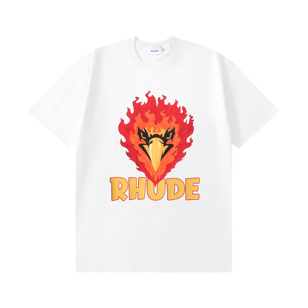 r-rhude-2023ss-eagle-flame-คู่รักวัยรุ่นแบบหลวมๆ-เสื้อยืดแขนสั้น