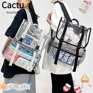 Cactu กระเป๋าเป้สะพายหลัง PVC แบบใส กันน้ํา จุของได้เยอะ พร้อมแผ่นรอง ปรับระดับได้ สําหรับเดินทาง