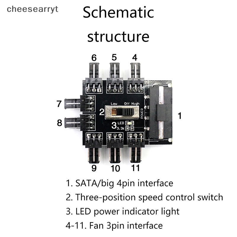 chee-ฮับพัดลมระบายความร้อน-8-ทาง-3pin-4-pin-sata-สําหรับคอมพิวเตอร์-pc