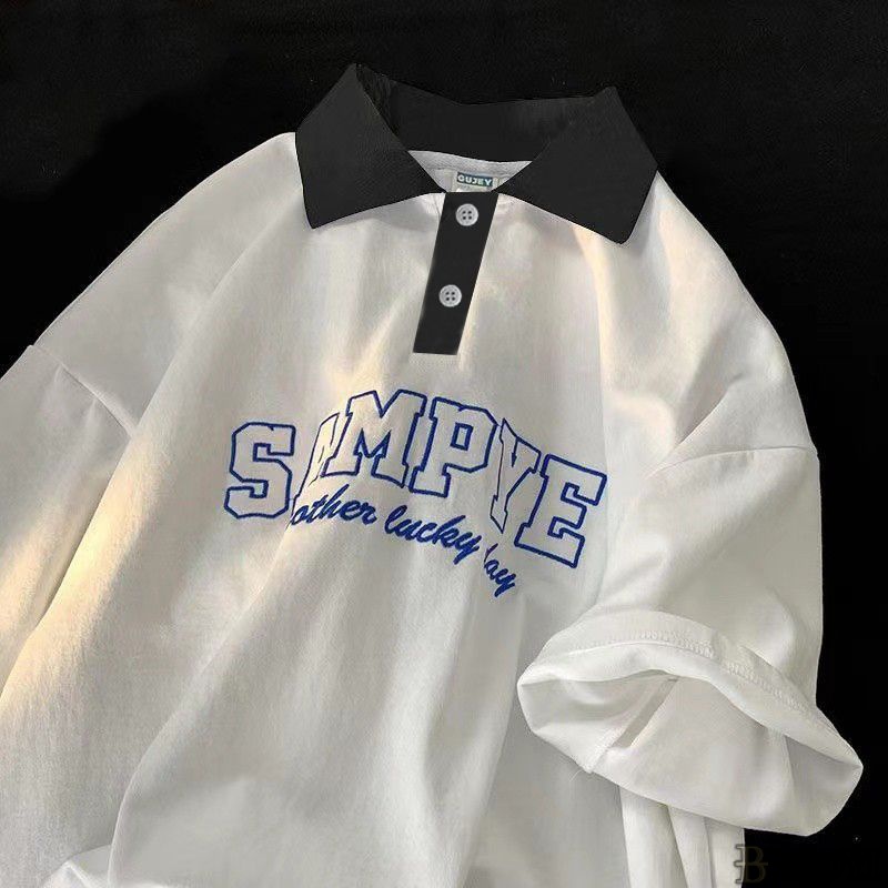 ใหม่-เสื้อโปโลแขนสั้น-คอปก-ทรงหลวม-พิมพ์ลายตัวอักษร-สีดํา-สไตล์เกาหลี-สําหรับผู้ชาย-befoyi-zyq100