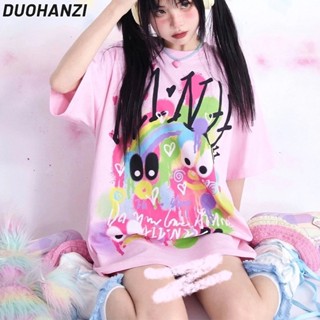 Duohanzi ใหม่ เสื้อยืดลําลอง แขนสั้น คอกลม ทรงหลวม สําหรับสตรี