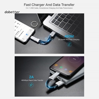 &lt;Dobetter&gt; Floveme 3 in 1 2A Micro USB Type C พวงกุญแจสายชาร์จข้อมูล สําหรับ Android iOS