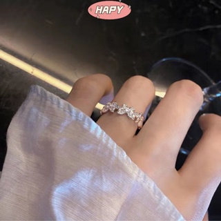 HAPY แหวนผีเสื้อฝังเพชรสีเงินสำหรับผู้หญิงออกแบบดั้งเดิมซูเปอร์แฟลชอ่อนโยนลมเย็นเปิดแหวน