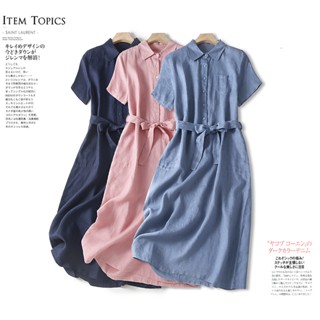 ชุดเดรสยาว แขนสั้น ผ้าฝ้าย และผ้าลินิน ทรงหลวม ขนาดใหญ่ สีพื้น แฟชั่นฤดูร้อน สไตล์เรโทร สําหรับสตรี 2023