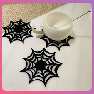 Creative Halloween Spider Web Coaster แมงมุมสีดำของตกแต่งเดสก์ท็อปฮาโลวีน Cobweb Coasters Spiders อุปกรณ์ตกแต่งงานปาร์ตี้ฮาโลวีนเครื่องประดับ [COD]