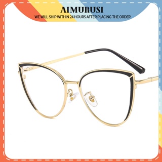 (AIMURUSI) แว่นตาแฟชั่น กรอบโลหะ รูปตาแมว ผีเสื้อ ป้องกันแสงสีฟ้า สําหรับถ่ายภาพสตรีท