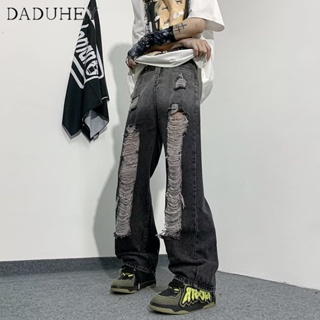 DaDuHey🔥 Mens Summer New 2023 Trendy Ripped Cool Jeans Hong Kong Style Hip Hop Ins Trendy High Street Fashionable Handsome Casual Pants