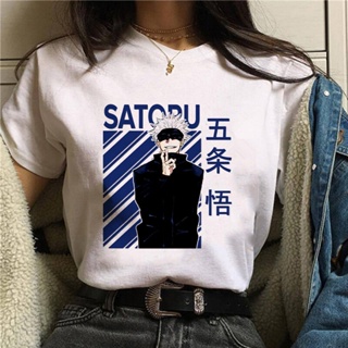 Jujutsu Tshirt Womens Kaisen Gojo Satoru Yuji Itatori Printed T-shirt Casual Basic White T-shirt Cute Cartoon Wome_03