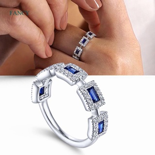 Fancy แหวนแต่งงาน รูปเรขาคณิต สีขาว สีฟ้า หรูหรา สําหรับผู้หญิง