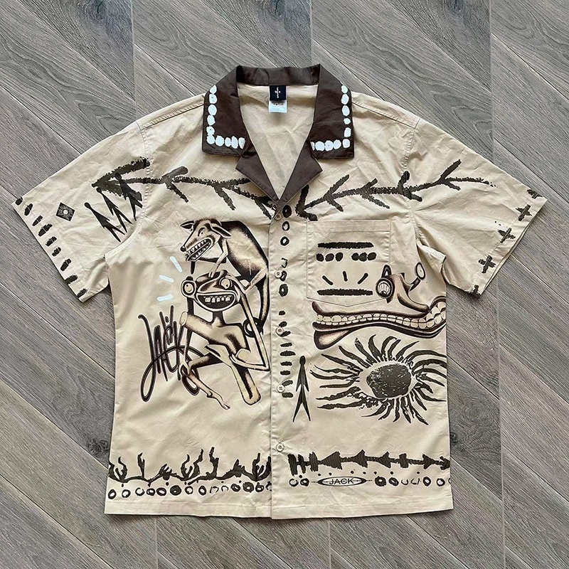 Travis Scott Cactus Jack Painter Button Up graffiti lapel shirt short