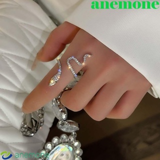 Anemone เครื่องประดับแหวนงูโลหะประดับเพชรสไตล์เกาหลีสําหรับผู้หญิง