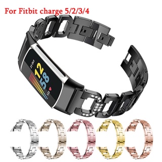 สายนาฬิกาข้อมือสเตนเลส ประดับเพชร แบบเปลี่ยน สําหรับ Fitbit Charge 5 4 3 2 Smart Bracelet 5