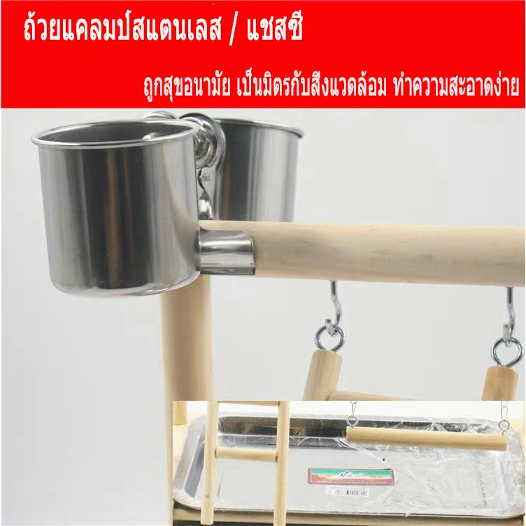 waomenn-ชุดอุปกรณ์คอนนกและถาดสแตนเลสรองเศษอาหาร-คอนยืนนกแก้ว