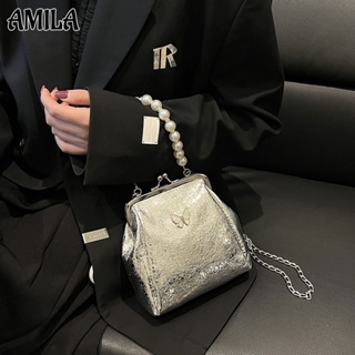 AMILA กระเป๋าถือผู้หญิงสายโซ่ประดับมุก วายทูเค ความรู้สึกขั้นสูง Dark Cool Babes สไตล์ การออกแบบเฉพาะ กระเป๋าสะพายข้าง