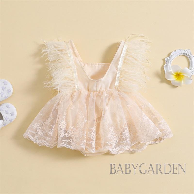 babygarden-ชุดรอมเปอร์-บอดี้สูท-คอสี่เหลี่ยม-แขนแต่งขนนก-แต่งลูกไม้-สําหรับเด็กผู้หญิง-อายุ-3-24-เดือน