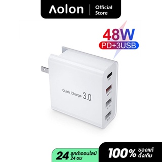 Aolon GAN 48W 4 Port Quick Charger PD Type C USB Charger สำหรับ iPhone 12 11 Samsung แท็บเล็ต QC 3.0 Fast Wall Charger