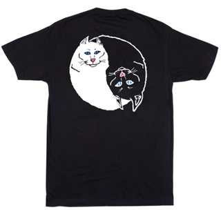 แฟชั่นใหม่ล่าสุด เสื้อยืดแขนสั้น พิมพ์ลายแมว Ripndip Bitch Yin Yang Tai Chi สําหรับผู้ชาย และผู้หญิง