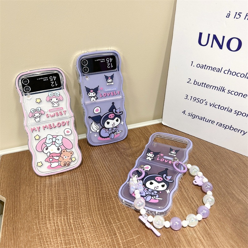 เคสโทรศัพท์มือถือแบบนิ่ม-ใส-ฝาพับ-ลายการ์ตูน-melody-kuromi-พร้อมช่องใส่บัตร-สําหรับ-samsung-galaxy-z-flip-4-3-5-5g-z-flip-3-flip4-flip5