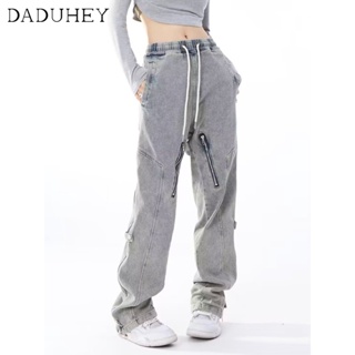 DaDuHey🎈 New American Style Ins High Street Retro Jeans Niche High Waist Loose Wide Leg Plus Size Pants