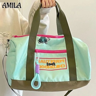 AMILA กระเป๋าสะพายแฟชั่นเกาหลี กระเป๋ายิมอินเทรนด์ การออกแบบเฉพาะ ความจุสูง พกพาสำหรับการเดินทาง หนา ทนทาน กันน้ำ น้ำหนักเบา