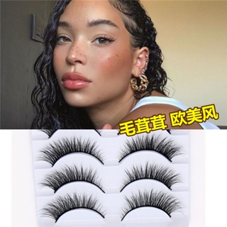 Furry false eyelashes multi-level cross eye tail lengthening light extravagant western style eyelashes thick black Thai makeup