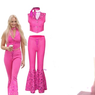 ชุดเครื่องแต่งกาย และกางเกง Margot Robbies Barbie สีชมพู สําหรับฮาโลวีน
