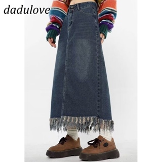 DaDulove💕 New American Ins High Street Raw Edge Denim Skirt Niche High Waist A- line Skirt Large Size Bag Hip Skirt