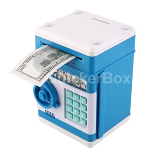 ตู้เซฟออมสิน ดูดแบงค์ได้ อัตโนมัติ สีฟ้า Automatic Deposit Safe Bank