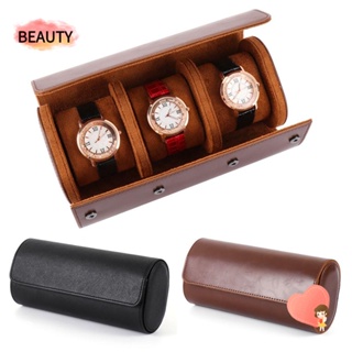 BEAUTY 3 Slots Portable Display Case Accessory Wristwatch Pouch Watch Storage Box Luxury Solid Dividers PU Leather Removable Pillows Travel Roll/Multicolor