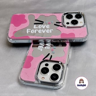เคสโทรศัพท์มือถือ กันกระแทก ลายแมว พร้อมกระจก แฟชั่น สําหรับ IPhone 11 14 Pro Max 12Pro 13Promax XS XR