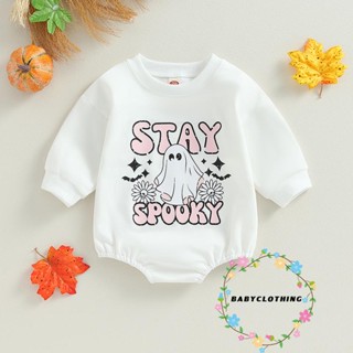 Babyclothes- ชุดบอดี้สูท รอมเปอร์ แขนยาว คอกลม พิมพ์ลายตัวอักษรผี เครื่องแต่งกายฮาโลวีน สําหรับเด็กทารกแรกเกิด เด็กผู้หญิง